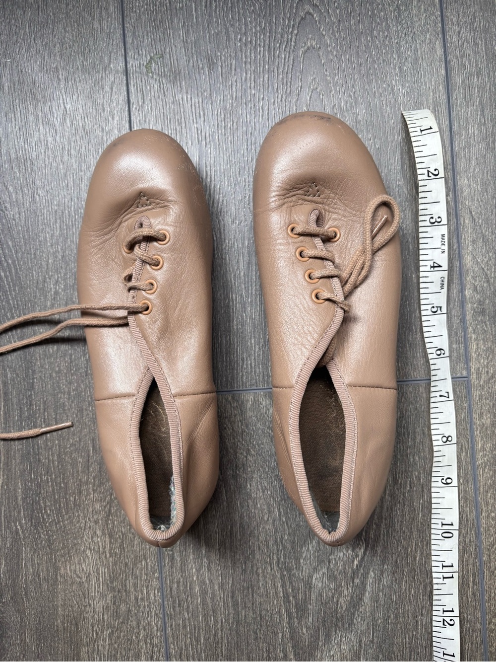 Leather Lace-Up Tap Shoes in Taupe